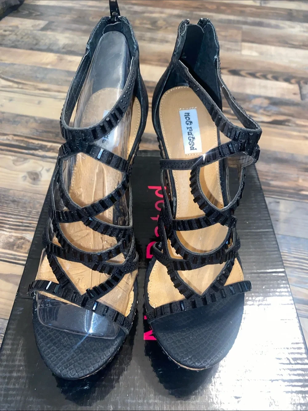 Not Rated Black Strappy Cork-Platform Wedge Sandals